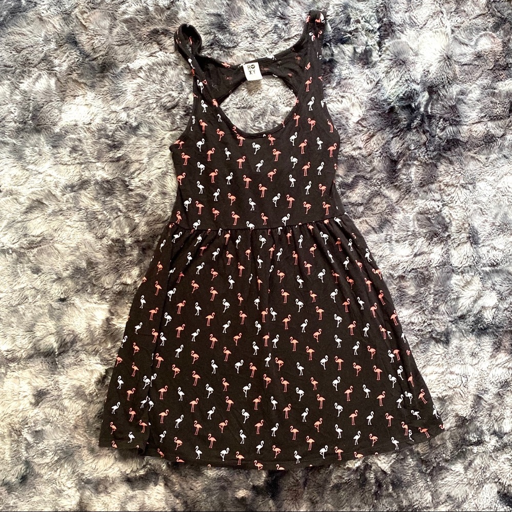Roxy Open Back Flamingo Printed Dress. S